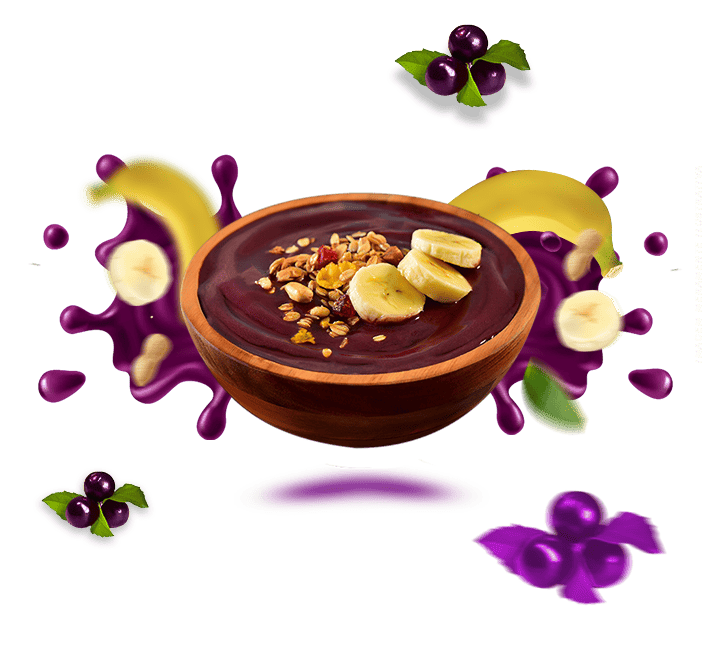 imagem ilustrativa de um açai dentro de um pote com bananas e granola
